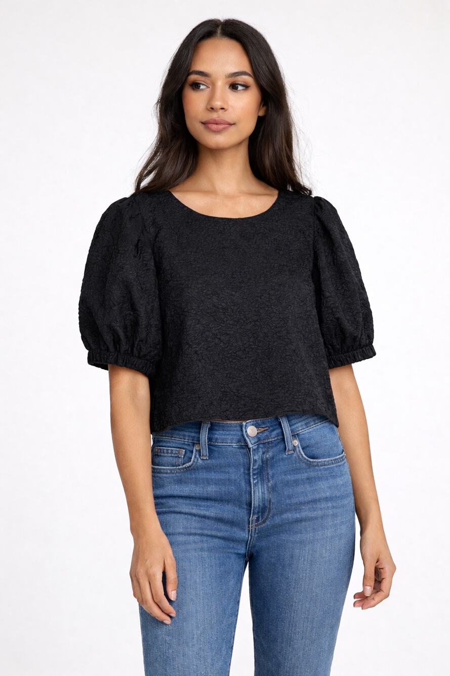 Amanda Uprichard New York Women's Puff Sleeve Top Size XS Black Textured